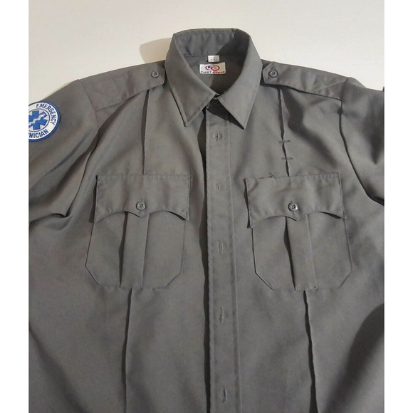 Vintage Uniform Button Up Shirt Men's Short Sleeve First Class Grey Sz L, READ - Picture 5 of 9